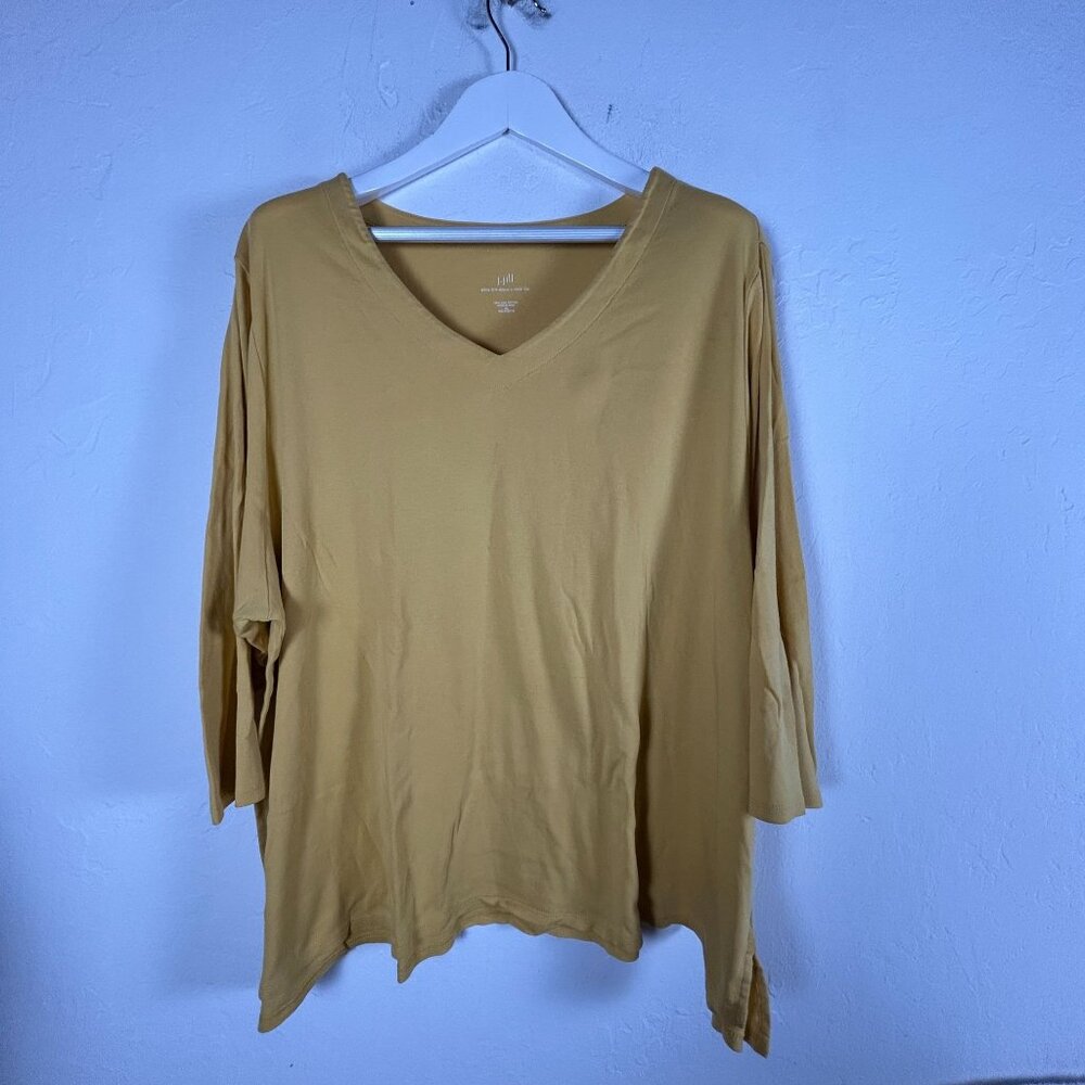 J. Jill Womens Pima Cotton 3/4 Sleeve V-Neck Top Mustard Yellow Size 4X Casual